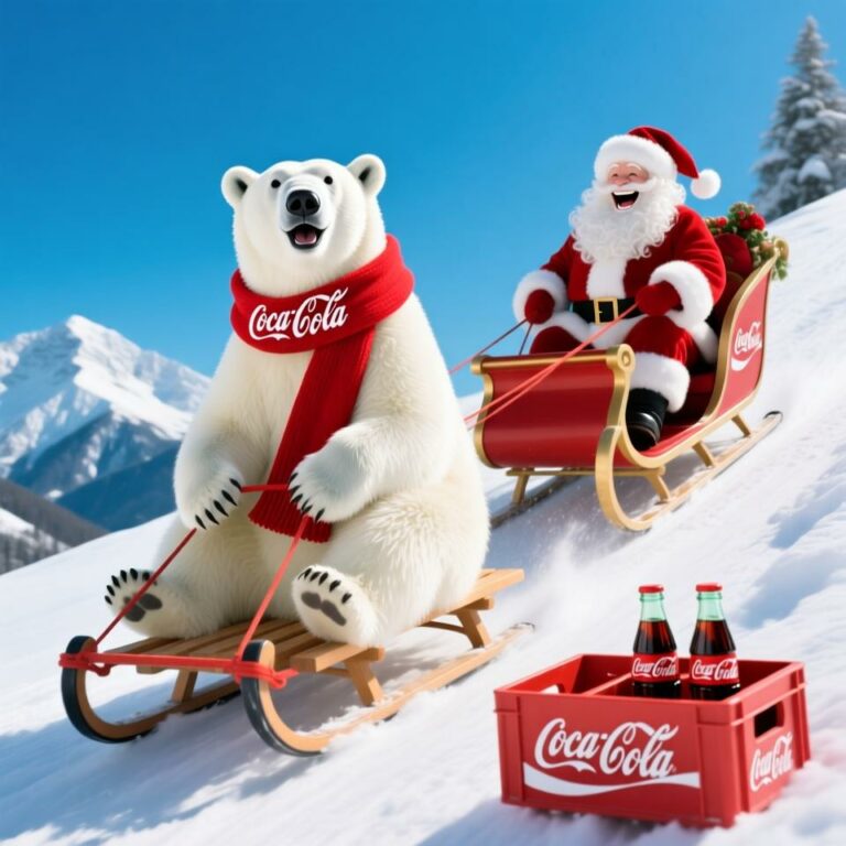 Ours et Père Noël en luge